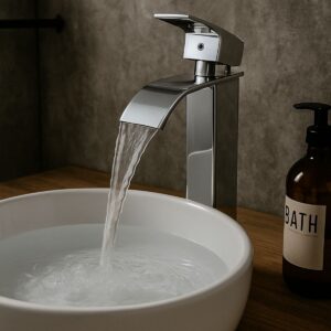 Torneira Banheiro Lavabo Monocomando Quadrada Cascata Luxo Bica Alta