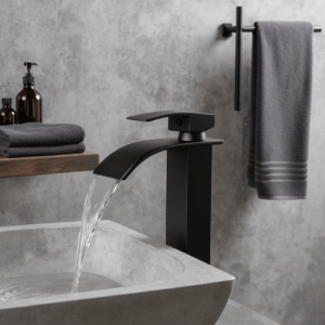 Torneira Banheiro Lavabo Monocomando Quadrada Cascata Luxo Preta Bica Alta