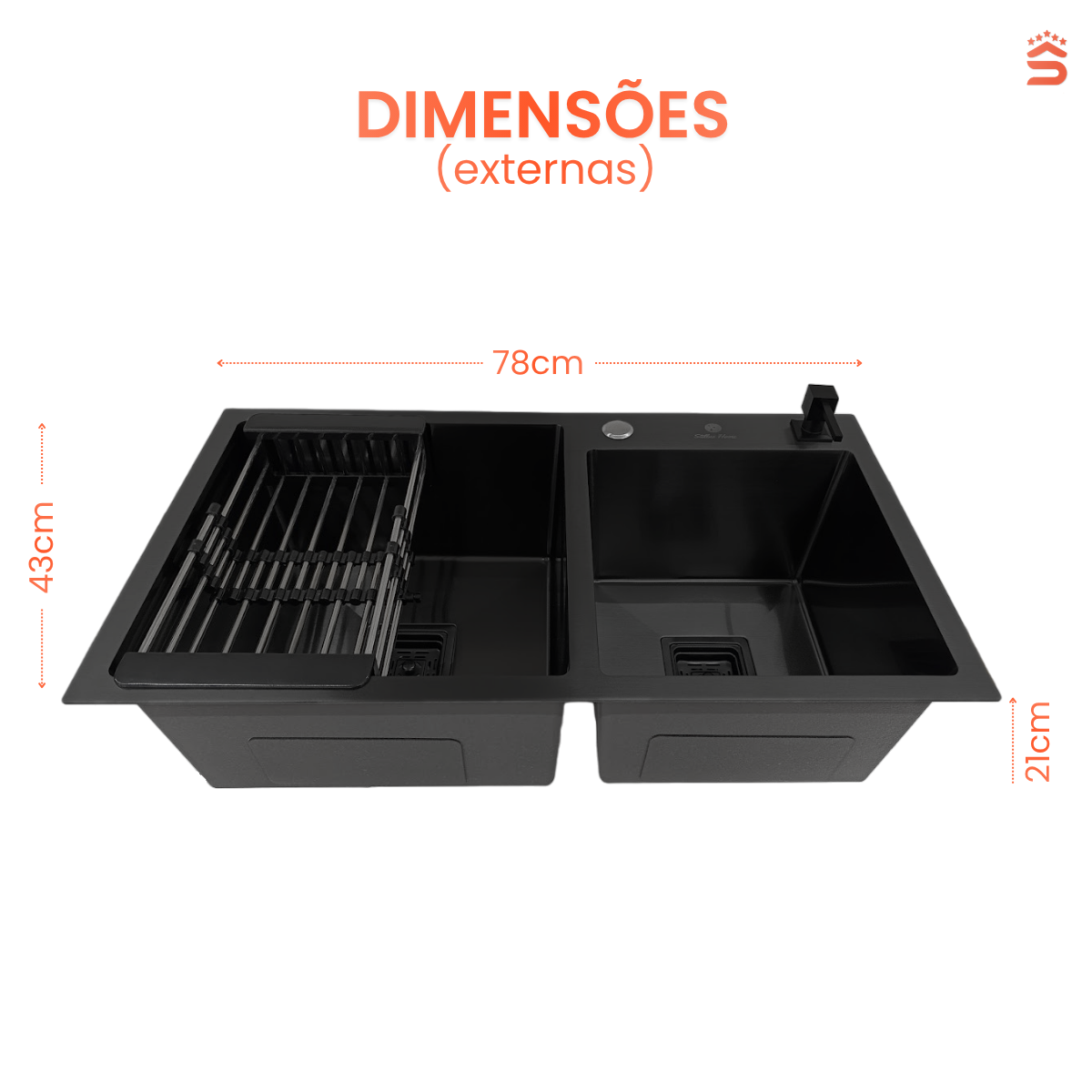 Cuba Gourmet Quadrada Aço Inox 304 Preta Com Acessórios 78X43cm - Imagem 6