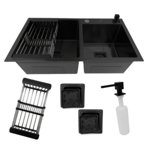 Cuba Gourmet Quadrada Aço Inox 304 Preta Com Acessórios 78X43cm
