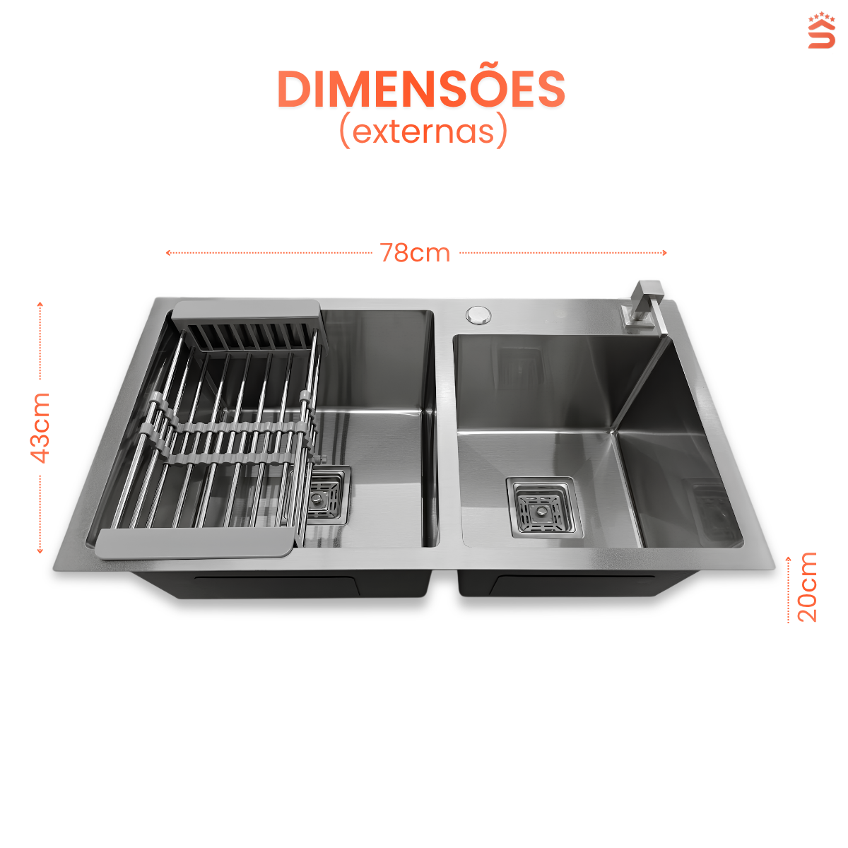 Cuba Gourmet Quadrada Aço Inox 304 Escovada Com Acessórios 78X43cm - Imagem 7