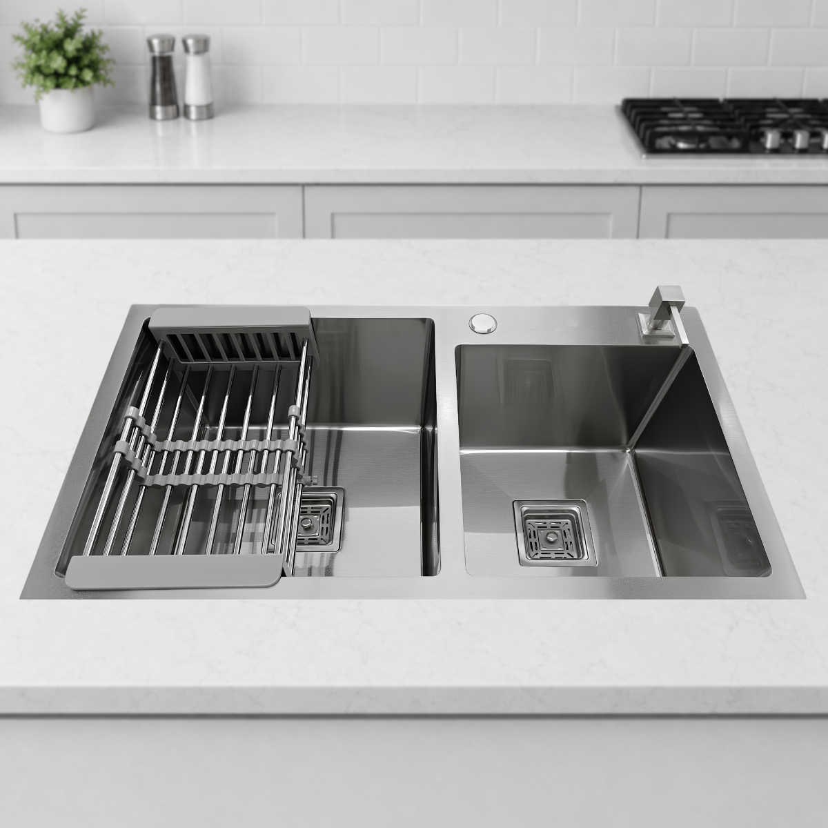 Cuba Gourmet Quadrada Aço Inox 304 Escovada Com Acessórios 78X43cm - Imagem 2