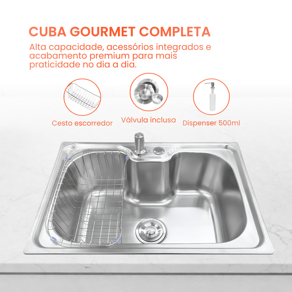 Cuba Cozinha Gourmet 60x42 Aço inox 201 - Imagem 3