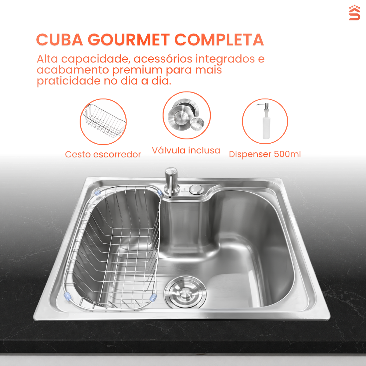 Cuba Cozinha Gourmet 50x40 Aço inox 201 - Imagem 3